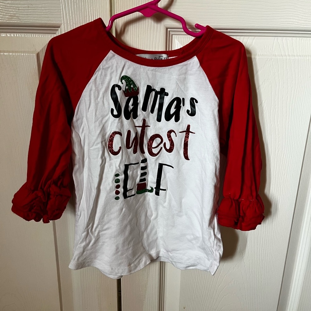 Santa's Cutest Elf Red and White Shirt
